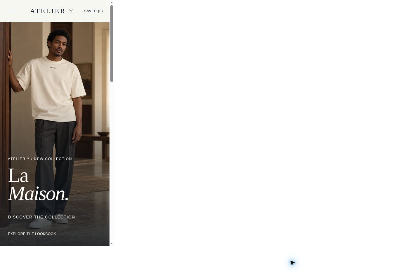 De mobiele homepage van Atelier Y met de eerste route naar de collectie